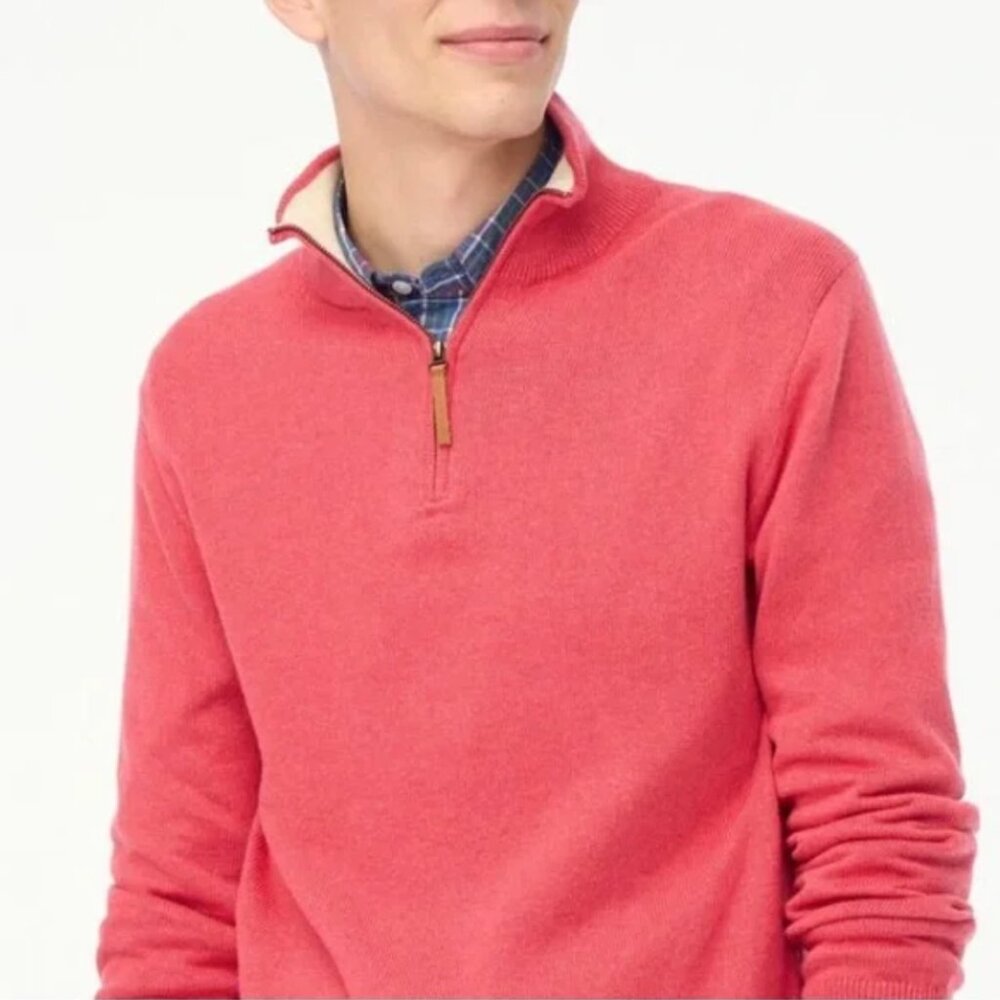 New! J Crew Cotton Quarter Zip in Coral | Size Large